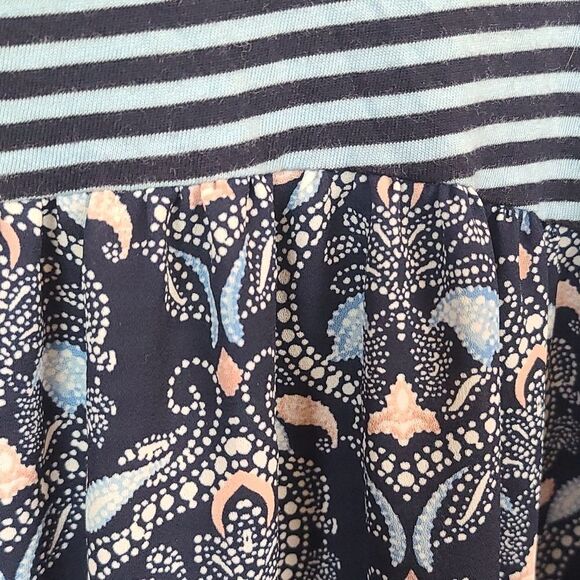 LOFT Blue Mixed Media Top Women's Small Blouse Striped/Paisley Chiffon/Knit Tee - Picture 8 of 12